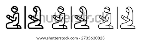 Muslim prayer room icon in outline style with varied line weight. Vector pictogram representing designated Islamic prayer space, suitable for public facilities, signage and wayfinding systems.