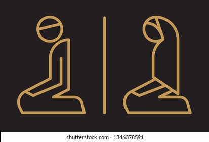 Muslim Prayer Room Symbol - Gold Line On Black Background