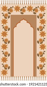 Muslim prayer rug. Islamic textile. Arabian ornamental  decorative elements design. Praying Arabian mat. EPS10 Illustration.