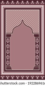 Muslim prayer rug. Islamic textile design. Arabian ornamental decorative elements with mosque design. Arabian Praying mat. EPS10 Illustration.