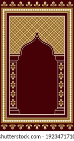 Muslim prayer rug. Islamic textile design. Arabian ornamental decorative elements with mosque design. Arabian Praying mat. EPS10 Illustration.