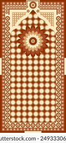 Muslimisches Gebetsteppichmuster. Goldener Gebetsteppich Geometrische Vektorgrafik Design für Textilindustrie.