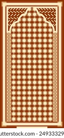 Muslim Prayer Rug Pattern. Golden Prayer Rug Geometric Vector Design for Textile Industry.