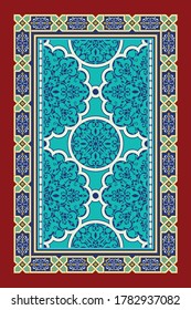 muslim prayer rugs. Islamic textile. Ornamental mosque flooring. Praying arabian mats.
