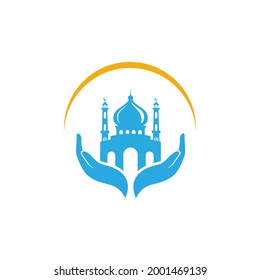 Muslim prayer sign icon vector design. Mosque vector design isolated on hand illustration.