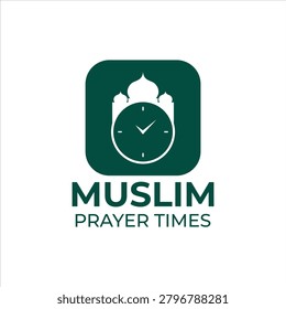 Muslim prayer times app logo with mosque and clock design