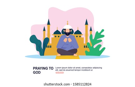 Muslim praying to Allah and islamic ramadan kareem Illustration logo
