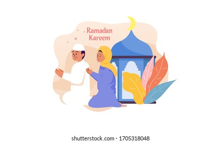 Muslime beten an Allah und islamisches Logo der ramadan kareem Illustration
