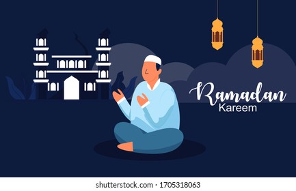 Muslim praying to Allah and islamic ramadan kareem Illustration logo