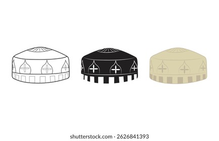 Muslim Praying Caps Vector, Silhouette Set, Muslim Men Mosque Praying Cap, Religious Caps Vectors