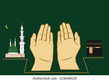 Muslim Praying concept during Ramadan or Eid Al adha. Editable Clip Art.