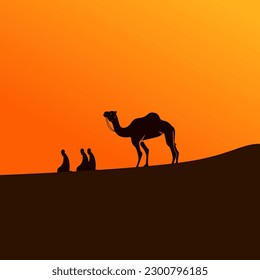 Muslim praying in the desert design vector illustration