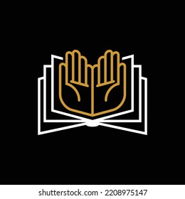 Musulmanes rezando manos e ícono del libro.