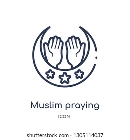 muslim praying hands icon from religion outline collection. Thin line muslim praying hands icon isolated on white background.