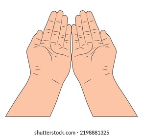 Muslim praying hands. Vector illustration of palms up together