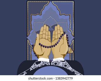 Muslim praying hands.Islamic Holy Month.Vector for design flyer, invitation, card, poster.