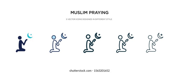 muslim praying icon in different style vector illustration. two colored and black muslim praying vector icons designed in filled, outline, line and stroke style can be used for web, mobile, ui