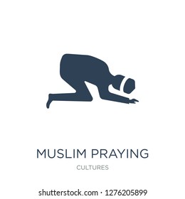 muslim praying icon vector on white background, muslim praying trendy filled icons from Cultures collection, muslim praying vector illustration