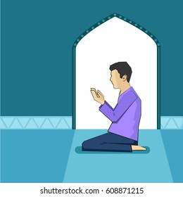 Muslim praying inside mosque vector illustration 