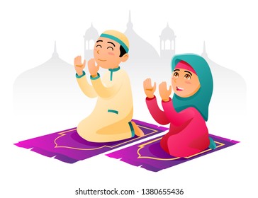 Muslim Praying with masjid in the background
