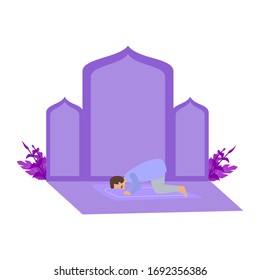 a Muslim is praying at the mosque premium vector
