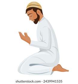 Muslim praying namaz Islamic holiday illustration