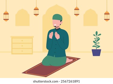 Muslim praying on Ramadan vector design illustration