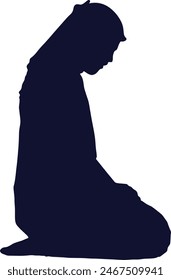 Muslim Praying Silhouette in Flat Style. Isolated Black Silhouette on White Background.