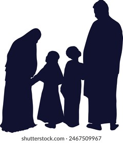 Muslim betende Silhouette im flachen Stil. Isolierte schwarze Silhouette auf weißem Hintergrund.