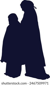 Muslim Praying Silhouette in Flat Style. Isolated Black Silhouette on White Background.