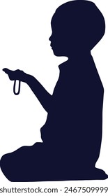 Muslim betende Silhouette im flachen Stil. Isolierte schwarze Silhouette auf weißem Hintergrund.