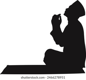 Muslim Praying Silhouette Isolated on White Background