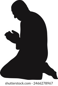 Muslim Praying Silhouette Isolated on White Background
