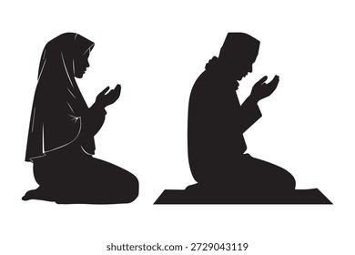 Muslim Praying Silhouette Vetor Icon set Vetor