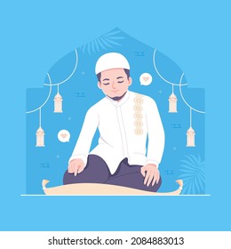 Muslim praying tashahhud pose shalat illustration