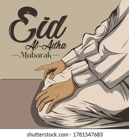 Musulmanes rezando con el tex eid al adha mubarak
