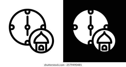 muslim praying time line and glyph icon, outline and glyph vector sign, linear and glyph style pictogram isolated on white and black. islamic Symbol, logo, icon, illustration
