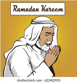 Muslim praying, vector illustration in pop art style