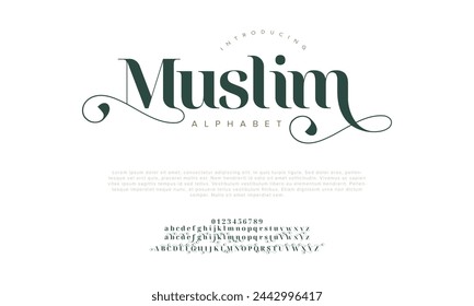 Muslim premium luxury arabic alphabet letters and numbers. Elegant islamic typography ramadan wedding serif font decorative vintage. Creative vector illustration