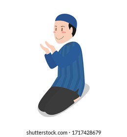 Muslim Ramadan Praying Flat Illustration. for banner or greeting cards. islamic prayer
