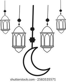 muslim ramadhan kareem decoration illustration ouline vector