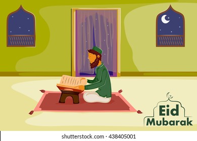 Muslim reading holy book Quran on Eid in vector