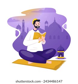 A Muslim reading quran illustration