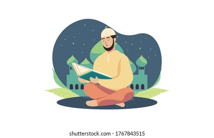 Muslim reading the quran islamic holy book. Illustration logo - Shutterstock ID 1767843515