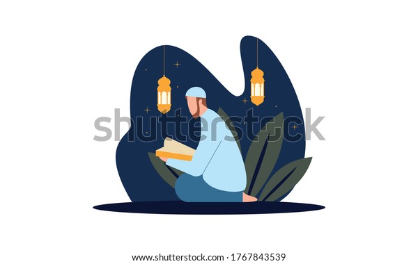 Muslim Reading Quran Islamic Holy Book Stock Vector (Royalty Free ...