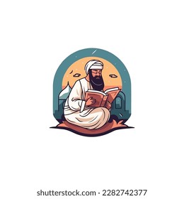 muslim reading quran vector logo
