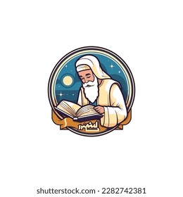 muslim reading quran vector logo