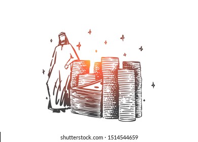 Muslim rich man, billionaire concept sketch. Hand drawn isolated vector