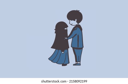 Muslim romantic couple vector art flat illustration