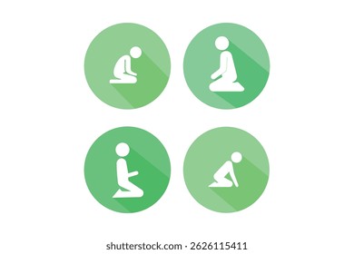 Muçulmano Salah Flat Ícones, muçulmano ícone de oração vetor, namaz flat icon pack, culto muçulmano pose vetor